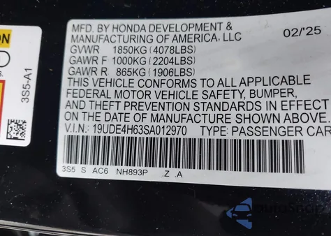 2025 Acura Integra A-Spec Technology z USA, uszkodzony, nr VIN 19UDE4H63SA012970